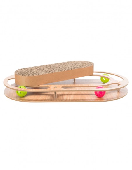 Rascador Interactivo con Tabla V de Madera - Para Gatos