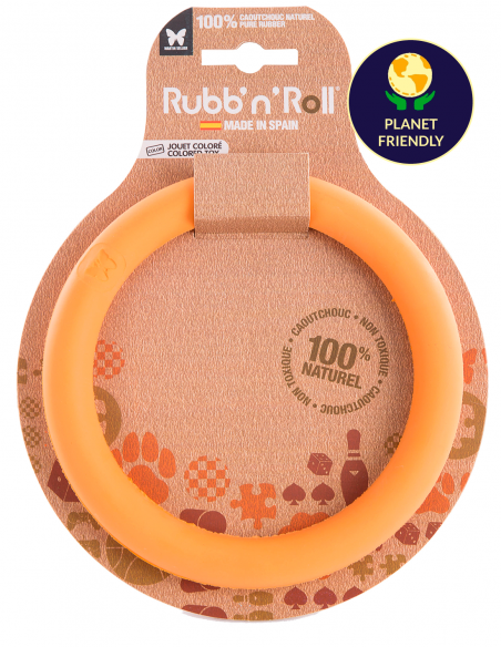 Rubb'n'roll Anillo de Caucho Natural Flexible Naranja - Juguete para Perros