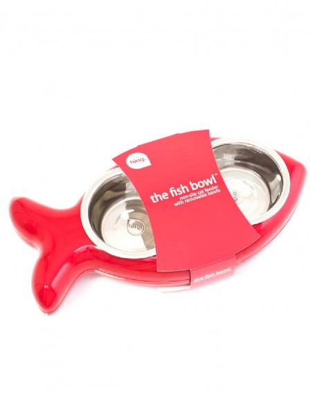 KIWI WALKER Comedero FISH Doble de acero - Para Gatos