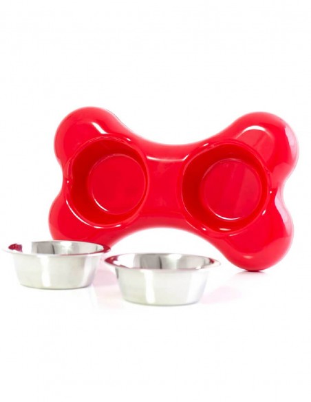 KIWI WALKER Comedero BONE Doble de acero - Para Perros